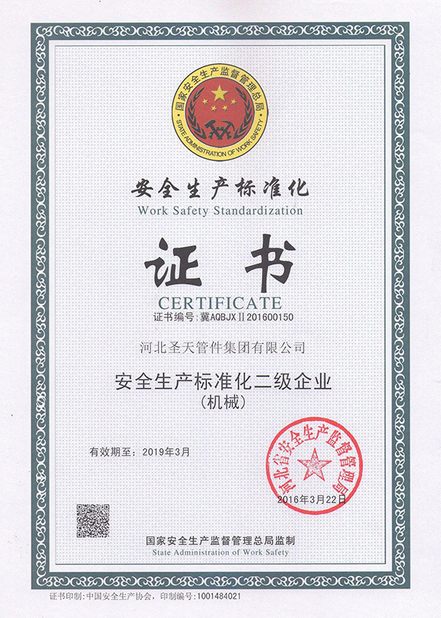 จีน Hebei Shengtian Pipe Fittings Group Co., Ltd. รับรอง